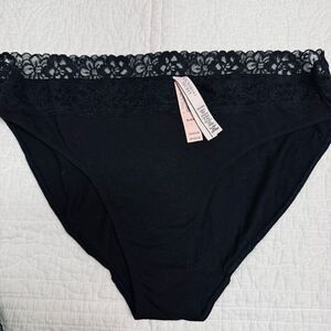 NWT Victoria’s Secret smooth black lace cotton bikini panty xl
